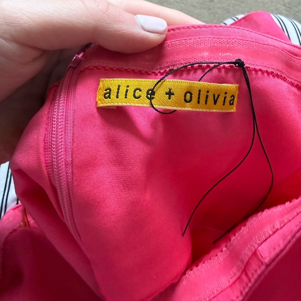 Y2K Alice + Olivia hot pink silk satin strapless bib ruffle mini dress 94% Silk - Picture 4 of 9